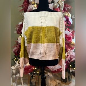 EUC- BLUE BLUSH off the shoulder knit cropped multicolor womans sweater